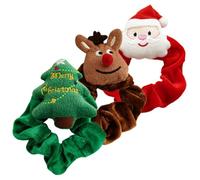 TOGEVAL Lot de 3 Élastiques de Noël en Peluche Douce Grands Élastiques pour Cheveux Motifs Père Noël Sapin et Renne Accessoires pour Cheveux de Fêtes pour Femmes et Filles