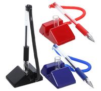 TOGEVAL Lot de 3 Stylos de Comptoir Antivol avec Support Stylo de Sécurité de Bureau à Encre Gel Couleurs Noir Bleu Rouge Écriture de Chèques en Milieu Professionnel