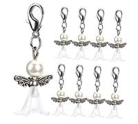 TOGEVAL Lot De 30 Porte-clés Décoratifs Perles En Verre Blanches, Pendentifs Ailes D'ange, Accessoires Pour Présents Baby Shower Et Fêtes De Mariage