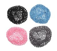 TOGEVAL Lot de 4 Bonnets Filet à Cheveux Crochetés Ajourés pour Femmes - Filets Élastiques Respirants en Maille Légère - Protection Coiffure Nocturne pour Chignon, en Noir, Gris, Rose et