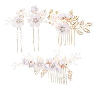 TOGEVAL Lot de 4 Peignes à Fleurs Dorés Faits Main Accessoires de Coiffure de Mariage pour Mariée Ornements Floraux Blancs pour Cérémonie et Demoiselle d'Honneur