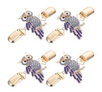 TOGEVAL Lot de 4 Pinces à Pull Hibou Ornées de Strass Bleus, Clips Métalliques Flexibles pour Cardigans, Châles et Cols de Chemise, Accessoires Rétro Féminins pour Occasions Festives