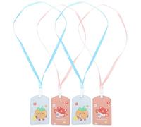 TOGEVAL Lot de 4 Porte-Badges Élève en PVC Motifs Dessin Animé Ours Chaleureux et Citron Protection Rigide pour Carte D’Identité Carte Repas Format Standard Usage Scolaire et Transport