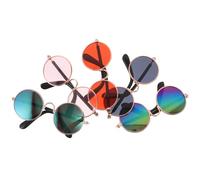 TOGEVAL Lot de 5 Lunettes de Soleil Rondes pour Animaux de Compagnie Métal Doré Verres Gris Multicolores Accessoires Photo Adaptées pour Petits Chiens et Chats Lunettes Cosplay et