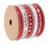 TOGEVAL Lot de 5 Rubans D’Emballage Présent Saint-Valentin 25M en Organza à Motifs Cœur Ruban Coloré Haute Densité Résistant Décoloration pour Décoration Fête Mariage et DIY