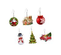 TOGEVAL Lot de 6 Paires de Boucles D'oreilles Pendantes de Noël en Acrylique, Motifs Père Noël, Sapin, Bonhomme de Neige, Couleurs Mixtes, Bijoux pour Femmes, Décorations D'oreilles