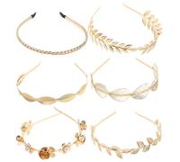 TOGEVAL Lot de 6 Set de Set de Bandeaux Métalliques Feuilles Dorées Perles, Serrage-tête Léger et Confortable, Accessoires pour Fête, Mariage et Coiffure Féminine Élégante