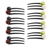 TOGEVAL Lot de 8 Épingles à Cheveux Chinoises Anciennes à 3 Dents Bâtonnets Perlés Verts et Marron Accessoires Antidérapants pour Chignons et Coiffures Hautes pour Cheveux Épais et
