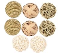TOGEVAL Lot de 8 Jouets à Mâcher pour Petits Animaux en Herbe Tressée Naturelle, Boules Molaires pour Lapins et Hamsters, Accessoires de Soins Dentaires pour Rongeurs et Cochons D’Inde