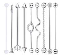 TOGEVAL Lot de 9 Boucles D'oreilles Industrielles Flèche Acier Inoxydable, Bijoux de Piercing Haltère Unisexe, Style Vis, pour Usage Quotidien et Occasionnel, Taille Standard