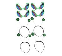 TOGEVAL Lunettes de Soucoupe Volante et Coiffe de Festival 8 Pièces Lot 4 Serrage-têtes Verts Boules Décoratives Accessoires Cheveux pour Fêtes Costumées Adultes Couleur Aléatoire