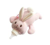 TOGEVAL Manchon pour Biberon en Peluche Lapin Rose Design Élastique et Échelle Transparente, Couvre-biberon Doux et Chaud pour Bébé et Nourrisson