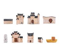 TOGEVAL Modèle de Maison Miniature Chinoise en Résine 9 Pièces Décor Micro-Paysage Pagode Mur D’Angle Porte Lunaire et Fenêtres Figurines de Jardin Décoratives pour Extérieur et