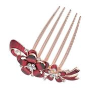 TOGEVAL Peigne à Cheveux Latéral de Fleur Strass Accessoire de Coiffure Mariage Rouge Peigne à Cheveux de Mariage pour Mariée pour Fêtes et Cérémonies