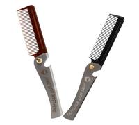 TOGEVAL Peigne Pliable de Poche en Acier Inoxydable Lot de 2, Dents Fines en Plastique Souple, Manche Gris Foncé ou Rouge, Peigne pour Barbe et Cheveux, Outil de Coiffage Voyage