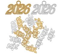 TOGEVAL Pendentifs Chiffre 2026 en Alliage Lot de 20 Pièces Grand Format Finition Électrolytique Dorée et Argentée Breloques pour Bijoux DIY Bracelets et Colliers Décoration Remise