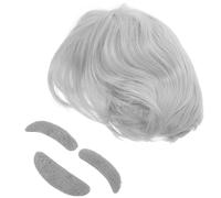 TOGEVAL Perruque Blanche Cosplay avec Barbe et Sourcils pour Costume Vieil Homme Scientifique Complet pour Fête Halloween et Déguisement