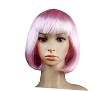 TOGEVAL Perruque Bob Rose Courte Droite avec Frange pour Femme Perruque Cosplay Déguisement Années Rose Synthétique pour Fête Halloween Disco Party