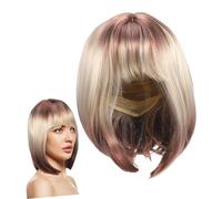TOGEVAL Perruque Synthétique Courte Bob Droite pour Femme Couleur Marron Dégradé Platine pour Cosplay Fêtes et Usage Quotidien