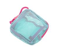 TOGEVAL Pochette de Maquillage en Maille Filet Bleu-Vert 1 Pièce avec Cordon Rose, Trousse de Rangement Compacte pour Câbles et Écouteurs, Étui de Voyage Multifonction pour Accessoires