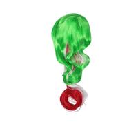 TOGEVAL Postiche Longue Bou Synthétique pour Femmes, Style Drapeau Mexicain Vert Blanc Rouge, Légère et Respirante, Cosplay, Carnaval et Match de Football, Cheveux Ondulés Volumineux