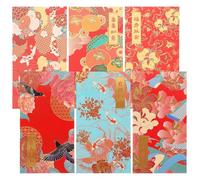 TOGEVAL Rouges Chinoises Décoration Festive Élégante en Papier Lot de 6 Impression Colorée et Estampage Doré Festival Printemps et Mariage