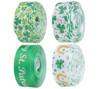 TOGEVAL Ruban Gros-Grain à Bord Métallique pour Emballage Présent Saint-Patrick, Lot de 4 Rouleaux, Polyester Solide, Motifs Trèfle Vert, pour Nœuds DIY, Fêtes et Anniversaires