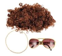 TOGEVAL Set Accessoires Costume Homme avec Perruque Disco Réaliste Lunettes de Soleil et Chaîne Dorée pour Fête Déguisée