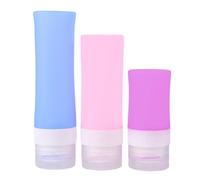 TOGEVAL Set de Flacons Rechargeables en Silicone Souple 38Ml Violet 60Ml Rose 80Ml Bleu Paquet PVC Étanches pour Lotion Gel et Cosmétique - Kit de Voyage Pratique et Flexible