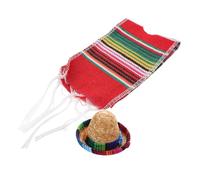 TOGEVAL Set Décoration Bouteilles Mexicain avec Mini Sombrero et Écharpe Rayée Rouge Accessoire Festif pour Fête Cinco de Mayo Ornement Original pour Décoration de Fête