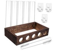 TOGEVAL Station de Bouturage Murale Bois avec Tubes Verre Transparents pour Propagation de Plantes Intérieur Support Suspendu Décoratif pour Boutures et Culture Hydroponique