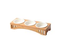TOGEVAL Support De Gamelles Bois Massif pour Animaux Plateau Surélevé Incliné avec Trois Bols Céramique Amovibles Antidérapant Hauteur Adaptée pour Chiots Et Chats Mangeoire Ergonomique Po