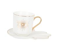TOGEVAL Tasse à Café Céramique Européenne avec Œil Protecteur et Soucoupe Tasse à Lait Décorative Polyvalente pour Thé et