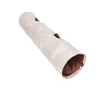 TOGEVAL Tunnel pour Chat Beige en Tissu Souple avec 2 Trous et Balle Interactive - Système de Tunnel Droit pour Petits Animaux Cachette Confortable et Espace de Jeu Intérieur Stimulant
