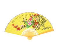 TOGEVAL Ventilateur Mural Chinois Décoratif en Bois et Papier 0,5x0,9 M Grand Éventail Tropical Pliant Jaune pour Décoration Murale, Studio Photo et Fêtes Traditionnelles