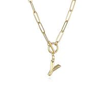 Toggle Clasp Capital A-Z Initial Necklace For Women HipHop Gold Alphabet Pendant Necklaces Thick Chain OT Buckle Necklace(Y)