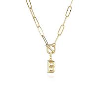 Toggle Clasp Capital A-Z Initial Necklace For Women HipHop Gold Alphabet Pendant Necklaces Thick Chain OT Buckle Necklace(B)