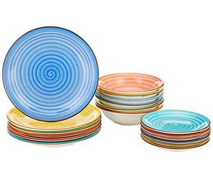 Tognana Art&Pepper Service de vaisselle pour 6 personnes, 18 pièces, Stoneware décoré à la main, Multicolore