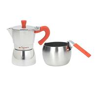 Tognana Coffee Time Set Cafetière 3 Tasses et Bouilloire à Lait, Aluminium, Multicolore Vert/Orange/Turquoise Multicolore