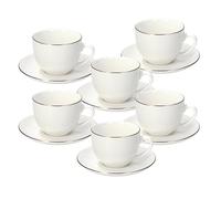 Tognana Fascetta Oro Pack of 6 Tea Cups with Saucer, Porcelain, White