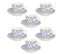 Tognana, Lot de 6 Tasses à thé avec soucoupe 200 ml Cottage, New Bone China, Bleu