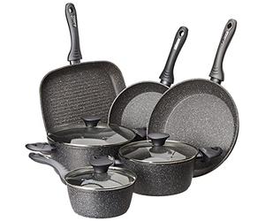 Tognana Mythos, Ensemble de casseroles et poêles avec 3 casseroles, 2 poêles, 1 Grille, 3 couvercles, 9 pièces, Aluminium, Gris