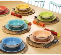 Tognana Art&Pepper Service de vaisselle pour 6 personnes, 18 pièces, Stoneware décoré à la main, Multicolore
