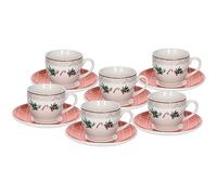 Tognana Xmas Joy, pack de 6 tasses à thé avec soucoupes, New Bone China, rouge