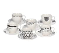 Tognana Zenith, pack de 6 tasses à thé avec soucoupes, porcelaine, noir