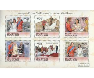 Togo 4079-4084 Feuille miniature (complète. édition) neuf avec gomme originale ** MNH 2011 prince william & kate Middleton (Timbres pour les collectionneurs) Famille royale britannique (Diana, Charles