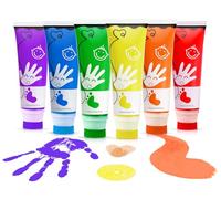 TOGOU2S Kit de Peinture au Doigt avec Têtes Éponge 6 Couleurs Non Toxique et Lavable 75ml/Tube, Cadeau d'Éveil pour Enfant, Peinture Artistique