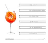 TogtherKings Pailles en verre Aperol Spritz Coffret cadeau, 6 Pièces droites 20 cm, 6 Citations amusantes Accessoires de cocktail, Pailles à boire en verre réutilisables gravées - Pailles en cristal