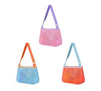 Toguma 3Pcs Petit Sac de Plage en Filet avec Bretelles Réglables, Sac Fourre-Tout de Plage Sacs Coquille Piscine Grands Accessoires de Natation pour Femme Homme (Rose/Bleu/Orange)