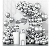 Togvu Lot de 123 ballons argentés métallisés de différentes tailles, lot de 18 ballons argentés de 30,5 cm, 25,4 cm, 25,4 cm, 12,7 cm pour anniversaire, remise de diplôme, mariage, décoration